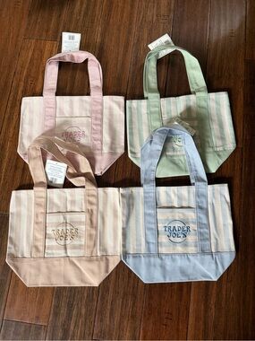 Trader Joe's Pastel Stripe Canvas Tote - Pink